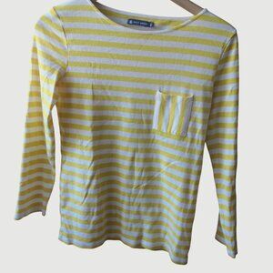 Petit bateau- Women Long-sleeved yellow striped neckline t-shirt-Size XS-NWOT